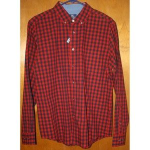 George Red & Black Plaid Mens Shirt Size M (38/40) LS Wrinkle Resistant NWT